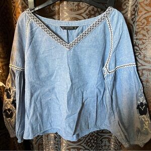 Zara Blue Silver Embellished Long Sleeve Blouse